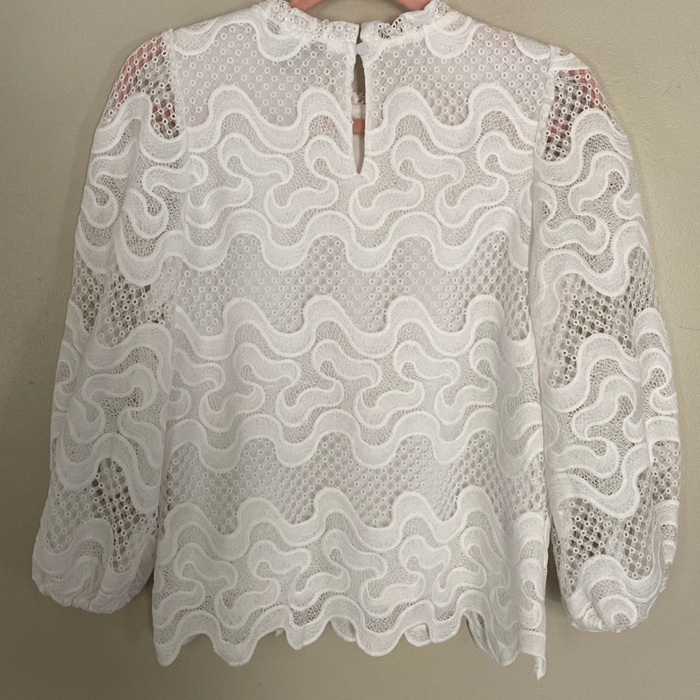 Express Ribbon Lace Ruffle Neck Top - White - XS - Picture 10 of 13